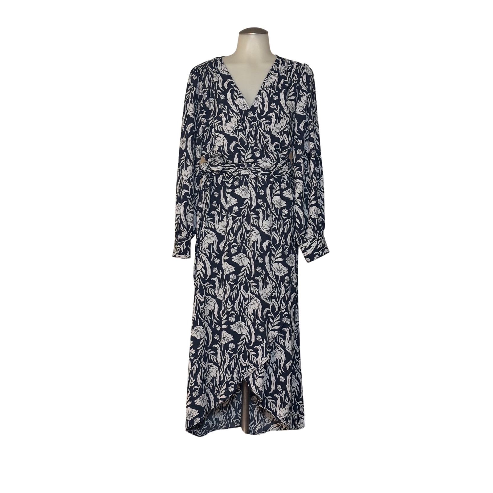 Lc Lauren Conrad Midi Dress Women Xl Navy Blue Floral Wrap High-Low New
